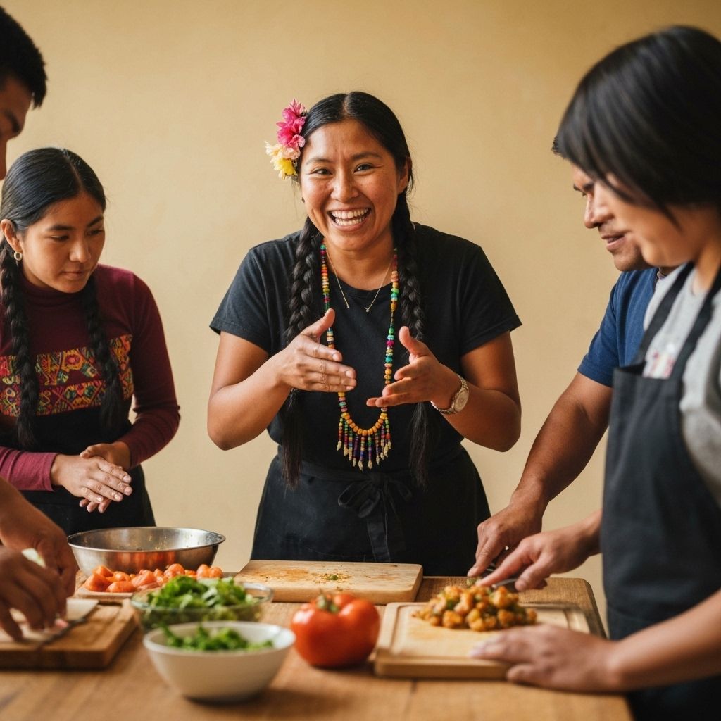 Indigenous woman teaching traditional food preparation to community